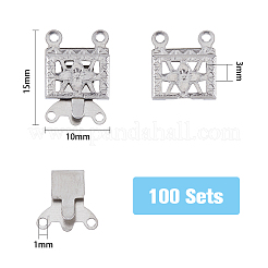 100 Sets 2-Strands 4-Holes 304 Stainless Steel Box Clasps&nbsp;STAS-DC0012-94