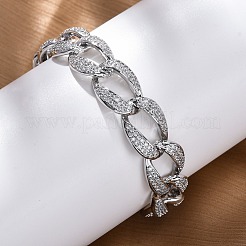Brass Micro Pave Clear Cubic Zirconia Curb Chain Bracelets for Women&nbsp;BJEW-A034-04B-P