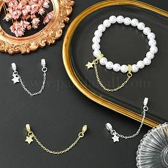 4Pcs 2 Colors Brass Pave Clear Cubic Zirconia European Safety Chains with Charms&nbsp;KK-CJ0003-86