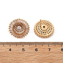 Flat Round Brass Micro Pave Clear Cubic Zirconia Stud Earrings for Women&nbsp;EJEW-G428-13G