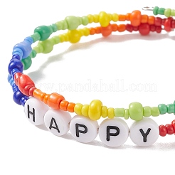 Colorful Acrylic Word & Glass Seed Beaded Wrap Bangle&nbsp;BJEW-JB08561