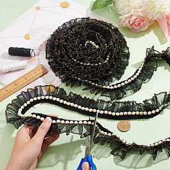 Chiffon Pleated Lace Ribbon with Plastic Beads&nbsp;OCOR-WH0078-62