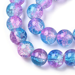 Two-Tone Crackle Baking Paint Transparent Glass Beads Strands&nbsp;X-CCG-T004-8mm-03