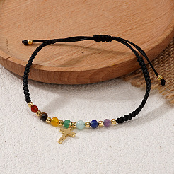 Brass Cross Charm Braided Bracelets&nbsp;WW9232