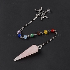 Natural Rose Quartz Hexagonal Pointed Cone Dowsing Pendulum Pendants&nbsp;G-G983-05P-02