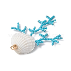 Glass Seed Beaded & Clam Shell Big Pendants&nbsp;PALLOY-MZ01152-02