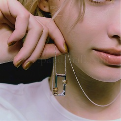 304 Stainless Steel Rectangle Frame with Ring Pendant Necklaces for Women&nbsp;FS-WG90439-01