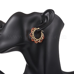 Brass Natural Carnelian Hoop Earrings&nbsp;EJEW-TA00782-01