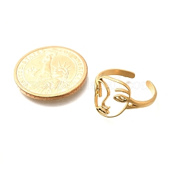 Hollow Human Face 304 Stainless Steel Open Cuff Rings for Women&nbsp;RJEW-M046-03G