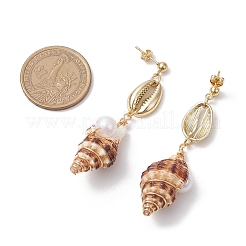 Alloy Natural Shell Beaded Dangle Stud Earrings&nbsp;EJEW-JE06268