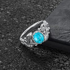 Zinc Alloy with Synthetic Turquoise Finger Rings&nbsp;FS-WGE57A9-02