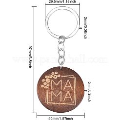 Engraved Wooden Flat Round Pendant Keychains&nbsp;FIND-WH0150-17