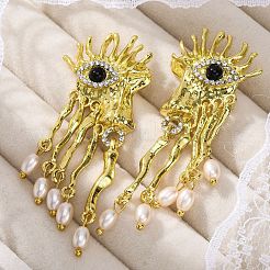 Alloy & Resin & Imitation Pearl Dangle Stud Earrings&nbsp;LS-EJEW-M075-07G