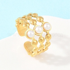 304 Stainless Steel with ABS Plastic Pearl Cuff Open Rings&nbsp;RJEW-Z137-01G