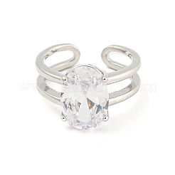 Oval Brass Micro Pave Clear Cubic Zirconia Open Cuff Rings&nbsp;RJEW-G309-37P