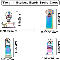 8 Pcs 4 Styles Zinc Alloy Replacement Zipper Sliders&nbsp;FIND-GF0001-41MC
