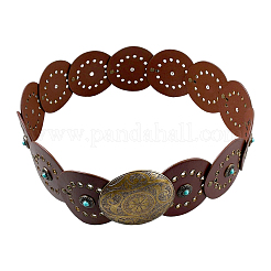 Western Retro PU Leather & Resin Imitation Gemstone Disc Chain Belts with Alloy Buckles&nbsp;AJEW-WH20064-21