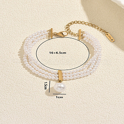 Natural Freshwater Pearl Round Charm Multi-strand Bracelets with 201 Stainlee Steel End Chains&nbsp;UK4868