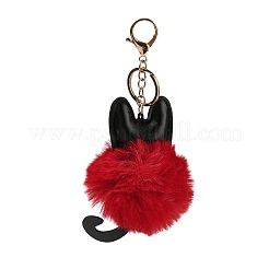 Cute Cat PU Leather & Imitate Rex Rabbit Fur Ball Keychain&nbsp;KEYC-C005-01E