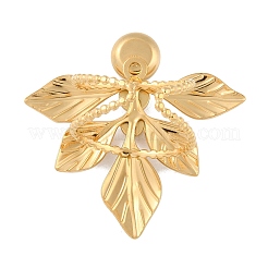 304 Stainless Steel Rhinestone Leaf Open Cuff Rings for Women&nbsp;RJEW-S410-02G