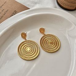 Textured Flat Round Brass Dangle Stud Earrings&nbsp;FS-WGE34DE-01