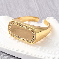 Brass Micro Pave Cubic Zirconia Adjustable Open Cuff Rings for Women&nbsp;RJEW-K292-08G