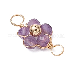 Natural Amazonite & Apatite & Rose Quartz & Amethyst & Red Agate Faceted Round Beaded Flower Connector Charms&nbsp;PALLOY-JF03605-01