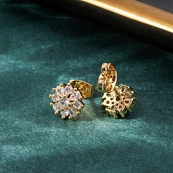 Brass Micro Pave Cubic Zirconia Stud Earrings for Women&nbsp;EJEW-F418-03G