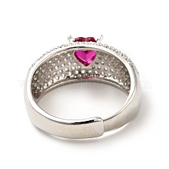 Cerise Cubic Zirconia Heart Adjustable Ring&nbsp;RJEW-I087-07P