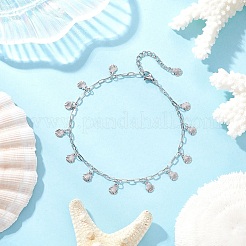 304 Stainless Steel Shell Shape Tassle Paperclip Chain Anklets&nbsp;AJEW-AN00752