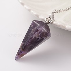 Platinum Tone Brass Amethyst Cone Hexagonal Pointed Dowsing Pendulums&nbsp;MAK-M015-01B