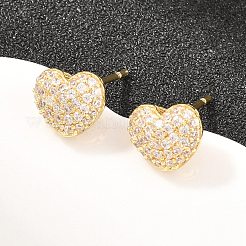Brass Micro Pave Clear Cubic Zirconia Stud Earrings&nbsp;EJEW-G471-31G-03