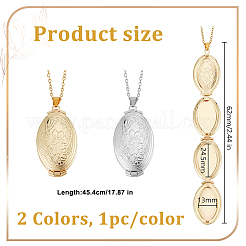 2Pcs 2 Colors Stainless Steel Flower Oval Locket Pendant Necklaces for Women&nbsp;NJEW-DR0001-12