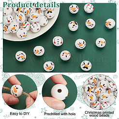 Christmas Printed Wood European Beads&nbsp;WOOD-PH0003-23