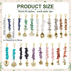 20Pcs Natural & Synthetic Gemstone Chips Pendant Decoration&nbsp;HJEW-PH02093