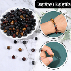 DIY Natural Black Onyx & Lava Rock & Tiger Eye Round Beads Bracelets Making Kits&nbsp;DIY-SC0030-25