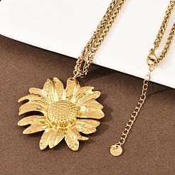 304 Stainless Steel Sunflower Pendant Wheat Chain Necklaces&nbsp;NJEW-P344-02G
