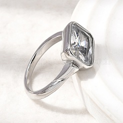 304 Stainless Steel Pave Single Cubic Zirconia Finger Rings for Women&nbsp;RJEW-K316-05P