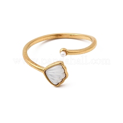 304 Stainless Steel & Natural Shell & Imitation Pearl Cuff Rings for Women&nbsp;RJEW-G372-01G-07