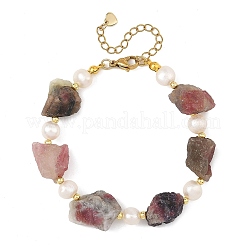 Raw Rough Natural Multicolor Tourmaline & Potato Natural Pearl Beaded Bracelets&nbsp;BJEW-JB14395