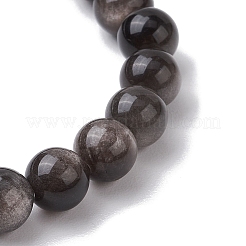 Natural Silver Obsidian Round Beaded Stretch Bracelets&nbsp;BJEW-JB11042