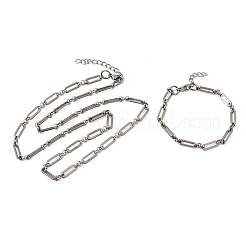304 Stainless Steel Paperclip Chains Bracelet & Necklace Jewelry Sets&nbsp;SJEW-L199-21P