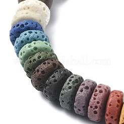 Dyed Natural Lava Rock Rondelle & Wooden Round Beaded Stretch Bracelet&nbsp;BJEW-JB09679