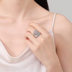 Brass Micro Pave Clear Cubic Zirconia Open Cuff Rings for Women&nbsp;RJEW-S402-06P