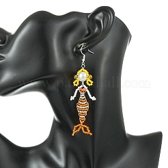 Copper Wire with Glass Beads Dangle Earrings&nbsp;EJEW-MZ00816-02