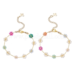 Brass & Glass Flower Link Chain Bracelets for Women&nbsp;BJEW-JB14026