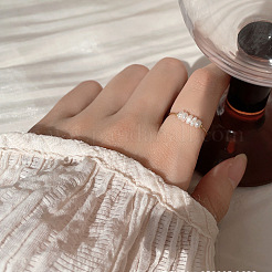 304 Stainless Steel with Natural Baroque Pearl Rondelle Beaded Finger Rings&nbsp;FS-WG39983-01