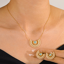 Brass Rhinestone Hollow Crescent Moon Pendant Necklace & Stud Earrings Sets with Synthetic Turquoise and Imitation Pearl&nbsp;LX5909
