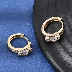 Brass Micro Pave Cubic Zirconia Hoop Earrings&nbsp;KK-CBAD29A-05G