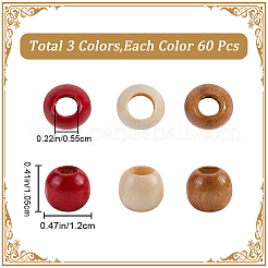 180Pcs 3 Colors Dyed Wood European Beads&nbsp;WOOD-GF0002-08